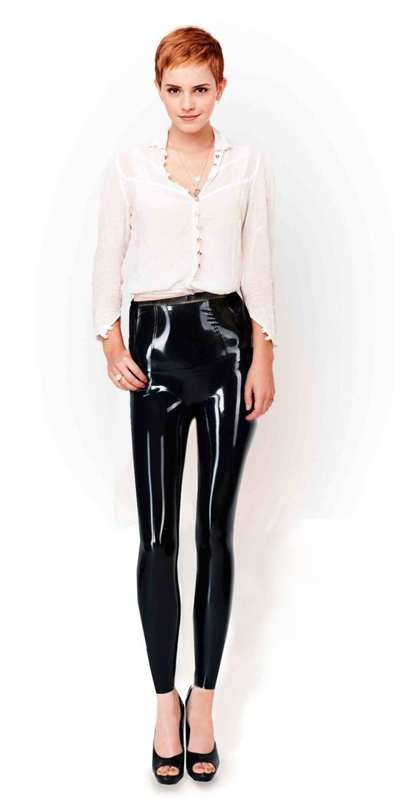 Emma Watson black leather leggings
